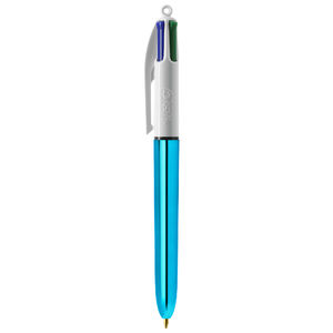 Stylo BIC® publicitaire | 4 couleurs Shine bille avec tour de cou | KelCom Blanc Bleu métallique 7