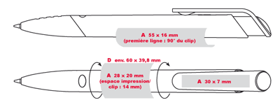 Gabarit d'impression des stylos publicitaires AKZENTO-ICY - stylo publicitaire personnalisé