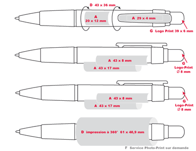 Gabarit d'impression des stylos publicitaires BIG-PEN - stylo design personnalisé