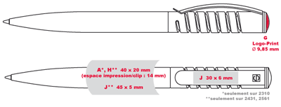 Gabarit d'impression des stylos publicitaires NEW-SPRING-CHROME - stylo haut de gamme discount