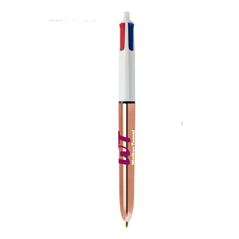 Stylo BIC® 4 Couleurs Publicitaire | Shine Bille | KelCom Blanc Rose gold