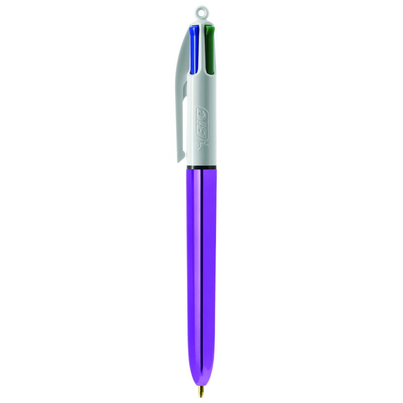 Stylo BIC® 4 Couleurs Publicitaire | Shine Bille | KelCom Blanc Violet métallique