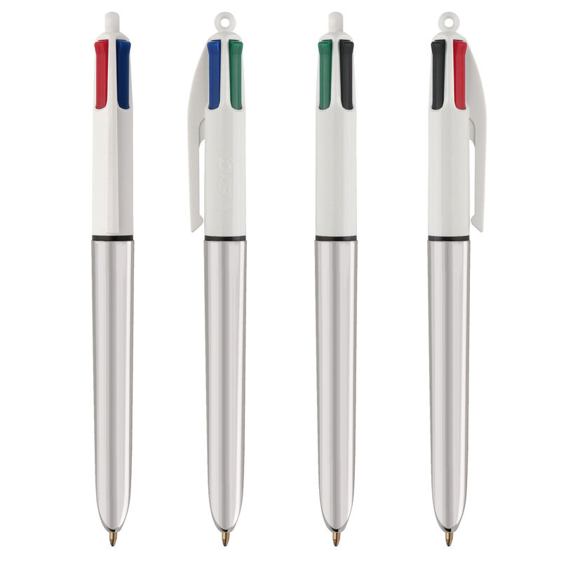 Stylo BIC® publicitaire | 4 couleurs Shine bille avec tour de cou | KelCom Blanc Argent métallique