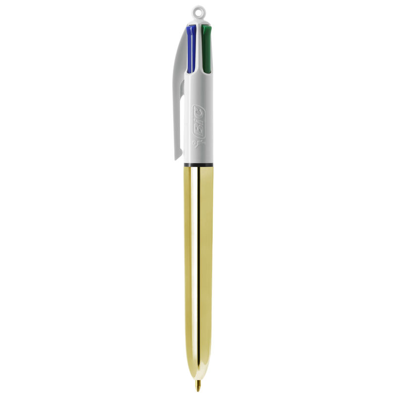 Stylo BIC® publicitaire | 4 couleurs Shine bille avec tour de cou | KelCom Blanc Or 4