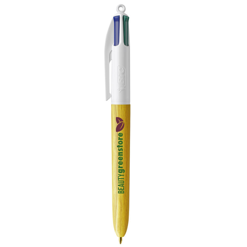 Stylo BIC® publicitaire | 4 couleurs Wood Style avec tour de cou | KelCom White Yellow Wood