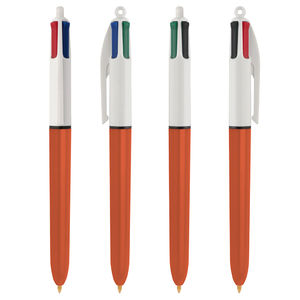 Stylo BIC® 4 Couleurs Publicitaire | Bille Fine | KelCom Blanc Orange