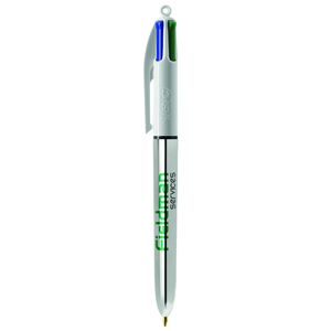 Stylo BIC® 4 Couleurs Publicitaire | Shine Bille | KelCom Blanc Argent métallique 2