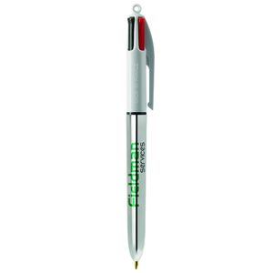 Stylo BIC® 4 Couleurs Publicitaire | Shine Bille | KelCom Blanc Argent métallique 3