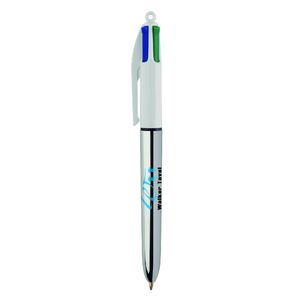 Stylo BIC® 4 Couleurs Publicitaire | Shine Bille | KelCom Blanc Argent métallique 4