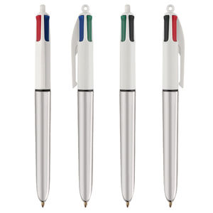 Stylo BIC® 4 Couleurs Publicitaire | Shine Bille | KelCom Blanc Argent métallique 5