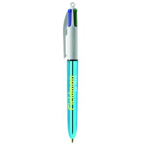 Stylo BIC® 4 Couleurs Publicitaire | Shine Bille | KelCom Blanc Bleu métallique 2