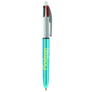 Stylo BIC® 4 Couleurs Publicitaire | Shine Bille | KelCom Blanc Bleu métallique 3