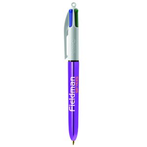 Stylo BIC® 4 Couleurs Publicitaire | Shine Bille | KelCom Blanc Violet métallique 3