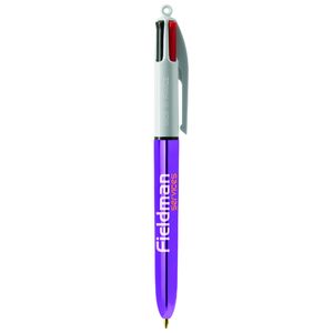 Stylo BIC® 4 Couleurs Publicitaire | Shine Bille | KelCom Blanc Violet métallique 4