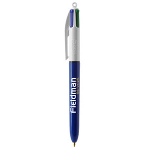 Stylo BIC® publicitaire | 4 couleurs bille avec tour de cou | KelCom Blanc Bleu marine 2