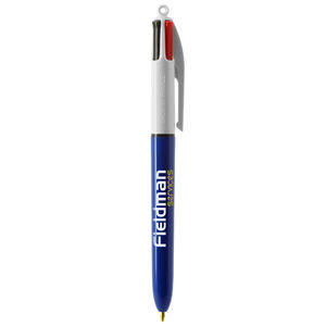 Stylo BIC® publicitaire | 4 couleurs bille avec tour de cou | KelCom Blanc Bleu marine 3