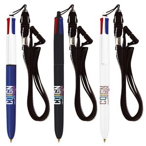 Stylo BIC® publicitaire | 4 couleurs bille avec tour de cou | KelCom Noir Noir 2