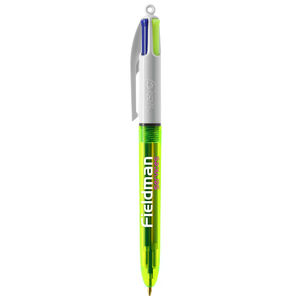 Stylo BIC® publicitaire | 4 couleurs Fluo Bille avec tour de cou | KelCom Jaune clear