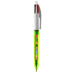 Stylo BIC® publicitaire | 4 couleurs Fluo Bille avec tour de cou | KelCom Jaune clear 1