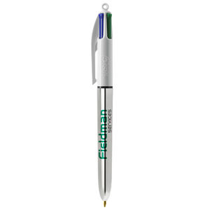 Stylo BIC® publicitaire | 4 couleurs Shine bille avec tour de cou | KelCom Blanc Argent métallique 1