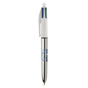 Stylo BIC® publicitaire | 4 couleurs Shine bille avec tour de cou | KelCom Blanc Argent métallique 3