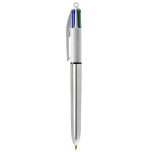 Stylo BIC® publicitaire | 4 couleurs Shine bille avec tour de cou | KelCom Blanc Argent métallique 4