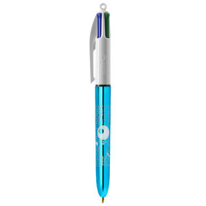 Stylo BIC® publicitaire | 4 couleurs Shine bille avec tour de cou | KelCom Blanc Bleu métallique 1