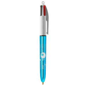 Stylo BIC® publicitaire | 4 couleurs Shine bille avec tour de cou | KelCom Blanc Bleu métallique 2