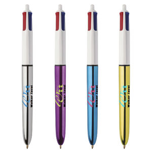 Stylo BIC® publicitaire | 4 couleurs Shine bille avec tour de cou | KelCom Blanc Bleu métallique 6