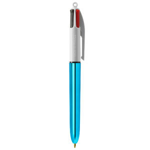 Stylo BIC® publicitaire | 4 couleurs Shine bille avec tour de cou | KelCom Blanc Bleu métallique 8