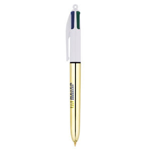 Stylo BIC® publicitaire | 4 couleurs Shine bille avec tour de cou | KelCom Blanc Or 3