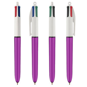 Stylo BIC® publicitaire | 4 couleurs Shine bille avec tour de cou | KelCom Blanc Violet métallique