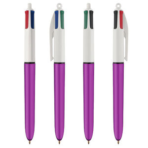 Stylo BIC® publicitaire | 4 couleurs Shine bille avec tour de cou | KelCom Blanc Violet métallique