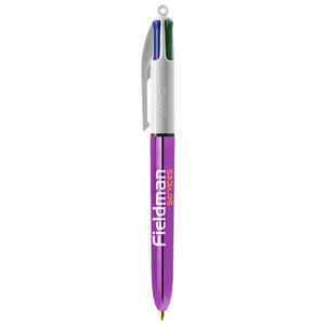 Stylo BIC® publicitaire | 4 couleurs Shine bille avec tour de cou | KelCom Blanc Violet métallique 1