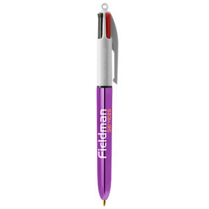 Stylo BIC® publicitaire | 4 couleurs Shine bille avec tour de cou | KelCom Blanc Violet métallique 2