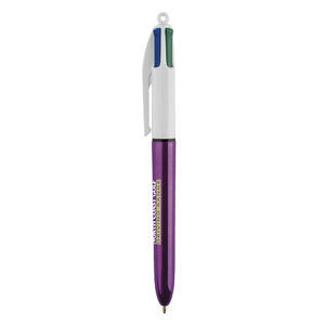 Stylo BIC® publicitaire | 4 couleurs Shine bille avec tour de cou | KelCom Blanc Violet métallique 3