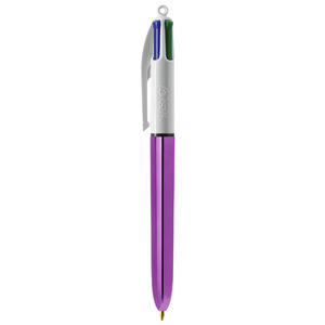 Stylo BIC® publicitaire | 4 couleurs Shine bille avec tour de cou | KelCom Blanc Violet métallique 4