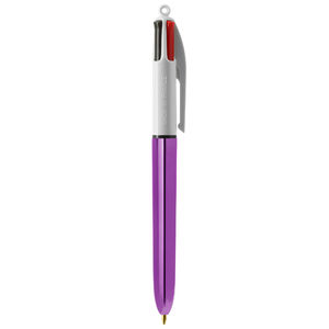 Stylo BIC® publicitaire | 4 couleurs Shine bille avec tour de cou | KelCom Blanc Violet métallique 5