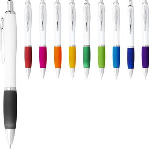 Stylo bille avec corps blanc et grip coloré Nash | Stylo publicitaire | KelCom Blanc