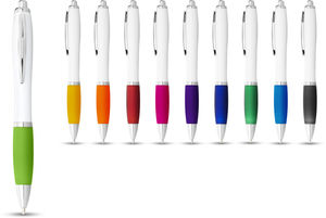 Stylo bille avec corps blanc et grip coloré Nash | Stylo publicitaire | KelCom Blanc 4